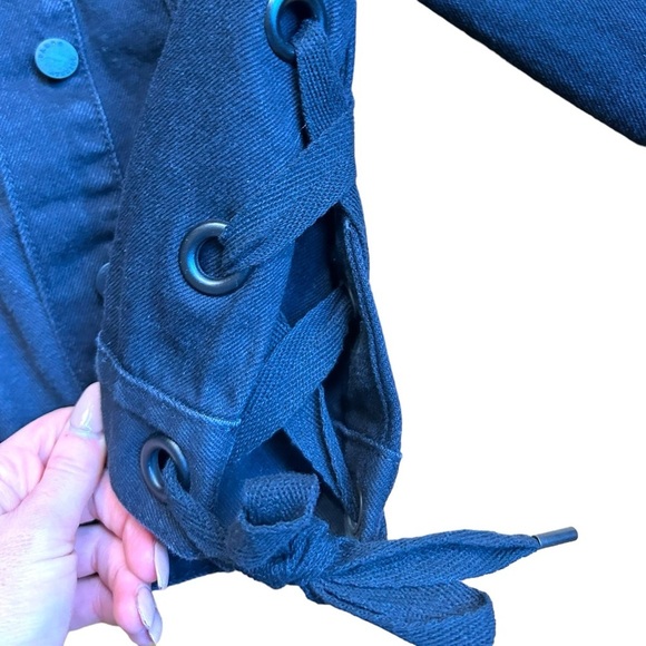 & Other Stories Black Crop Denim Jacket Tie Waist Size 6 - Picture 6 of 13